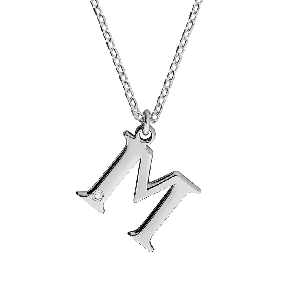 Halskette Silber 925 mit 1x Diamant 0,008ct. Buchstabe M