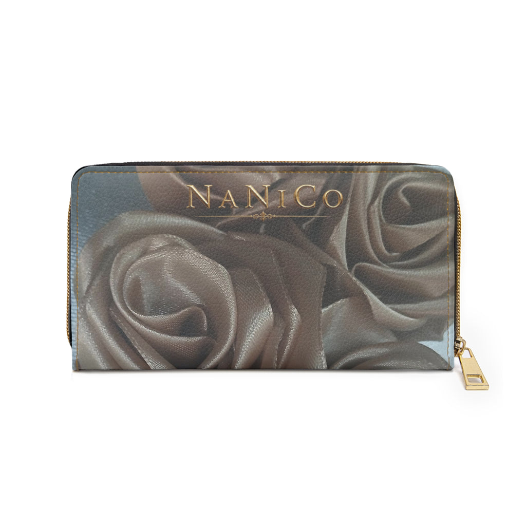 Geldbörse mit Rosenmuster und Reißverschluss – Elegante Geldbörse mit Rosenmuster und Reißverschluss sowie goldenem „NaNiCo“-Akzent