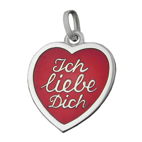 Anhänger 17x16 mm Herz rot lackiert - Ich liebe Dich- Silber 925