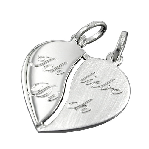 Anhänger 18x17 mm Doppelanhänger Herz mit Gravur - Ich liebe Dich - Silber 925