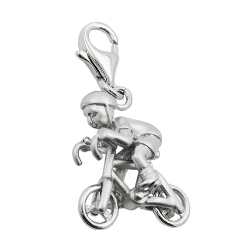 Anhänger 17x14x7 mm Charm Fahrradfahrer rhodiniert Silber 925