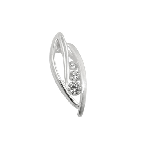 Anhänger 17x6 mm blattähnlich matt-glänzend mit 3 Zirkonias Silber 925