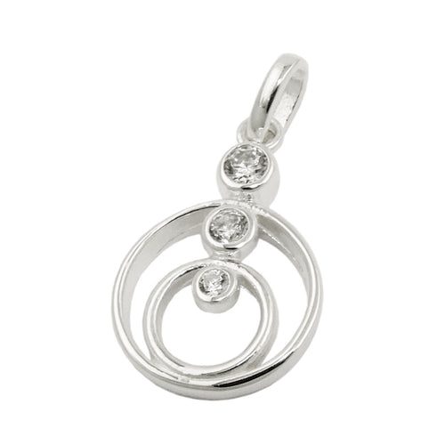 Anhänger 17x13 mm 2 Ringe mit 3 Zirkonias Silber 925