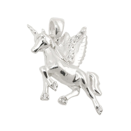 Anhänger 18x15 mm Pferd mit einem Horn und Flügeln Zirkonia Silber 925