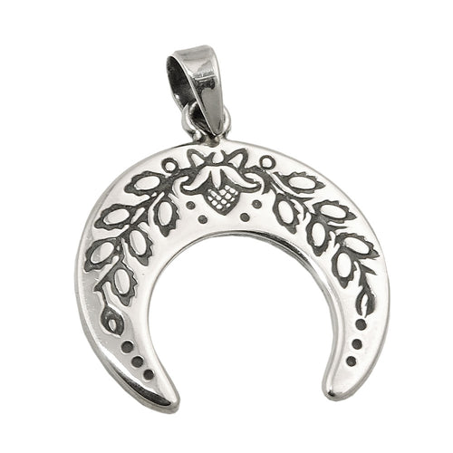Anhänger 17x18 mm Mondsichel mit Blumen geschwärzt Silber 925