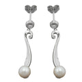 Ohrstecker 34x6 mm Ohrhänger mit Zuchtperle 6 mm und Zirkonia rhodiniert Silber 925