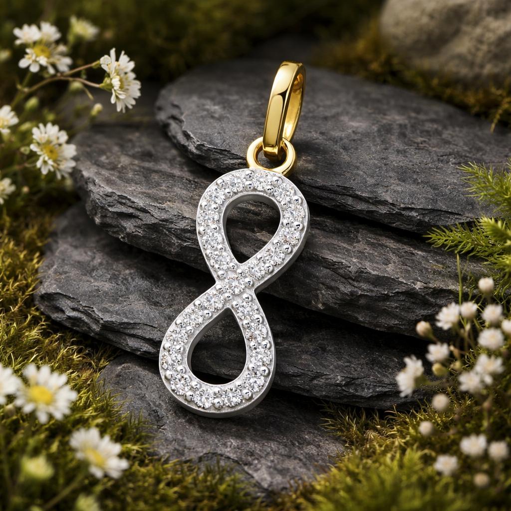 Anhänger 333/- Gelbgold glanz bicolorZirkonia Infinity