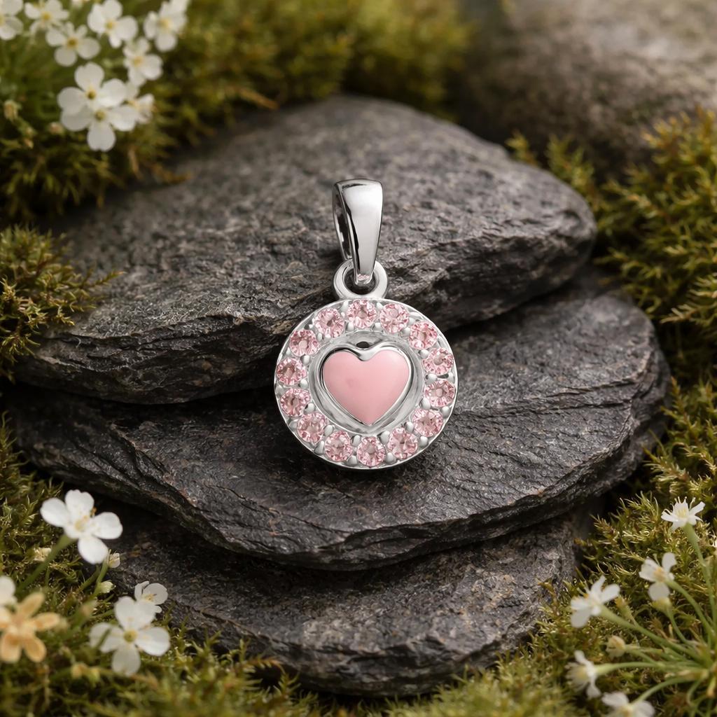 Pendant 925/- Sterling silver rhodium-plated heart pink zirconia