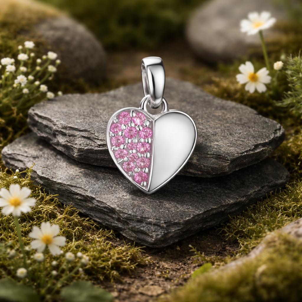 Anhänger 925/- Sterling Silber rhodiniert Herz pink Zirkonia