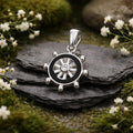 Pendant 925/- Sterling silver rhodium-plated steering wheel black enamel