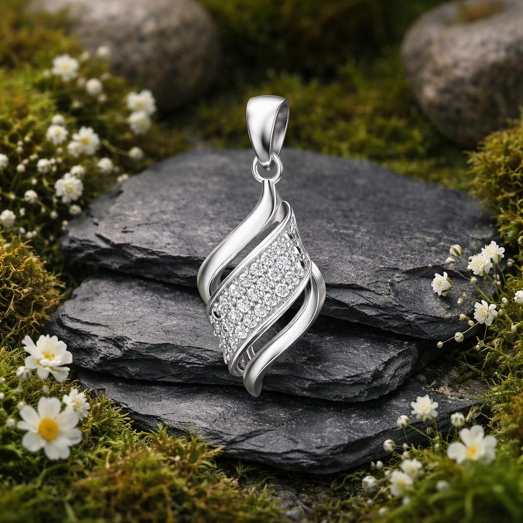 Pendant 925/- Sterling Silver Rhodium-Plated Zirconia