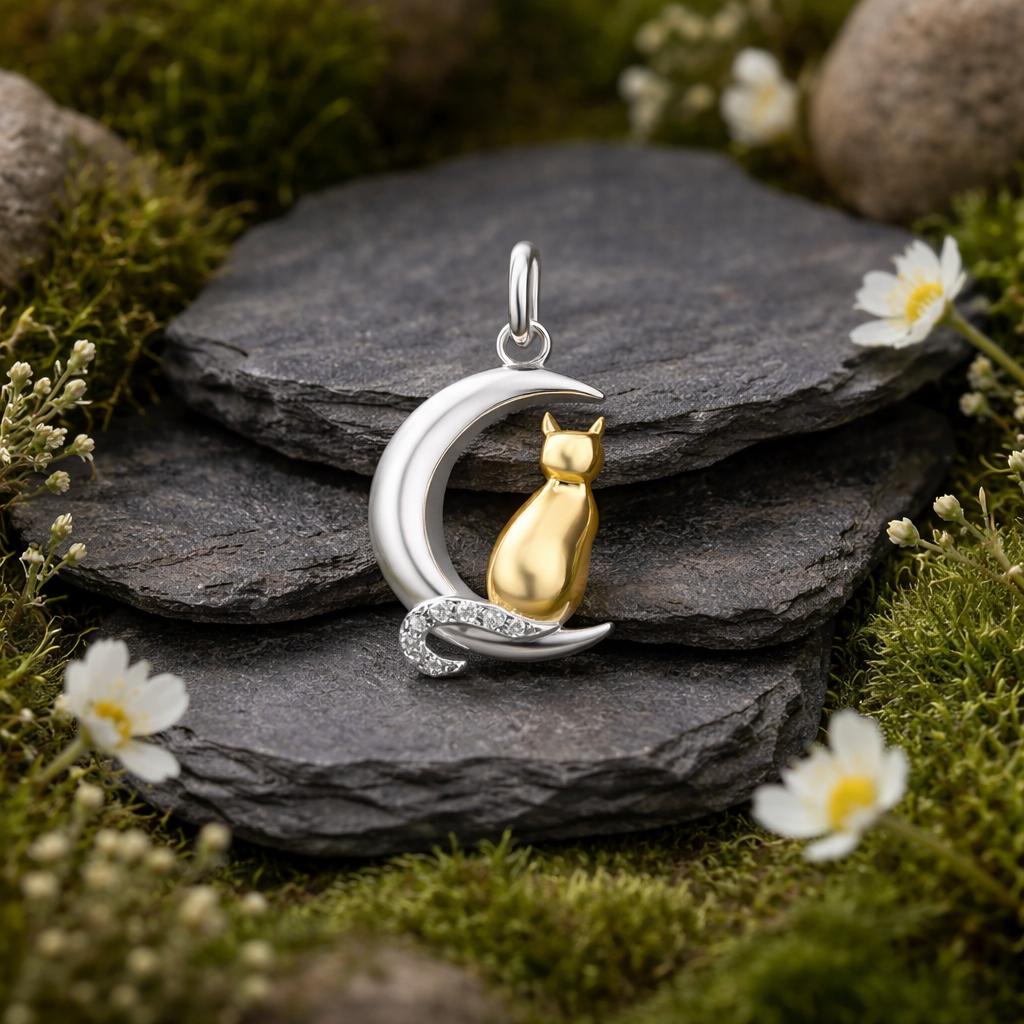 Pendant 925/- sterling silver rhodium-plated partly gold-plated