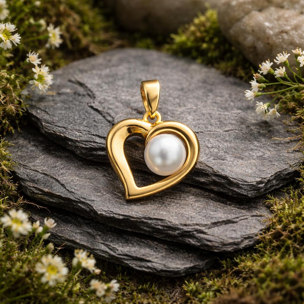 Pendant 925/- Sterling Silver gold plated Heart Freshwater Pearl