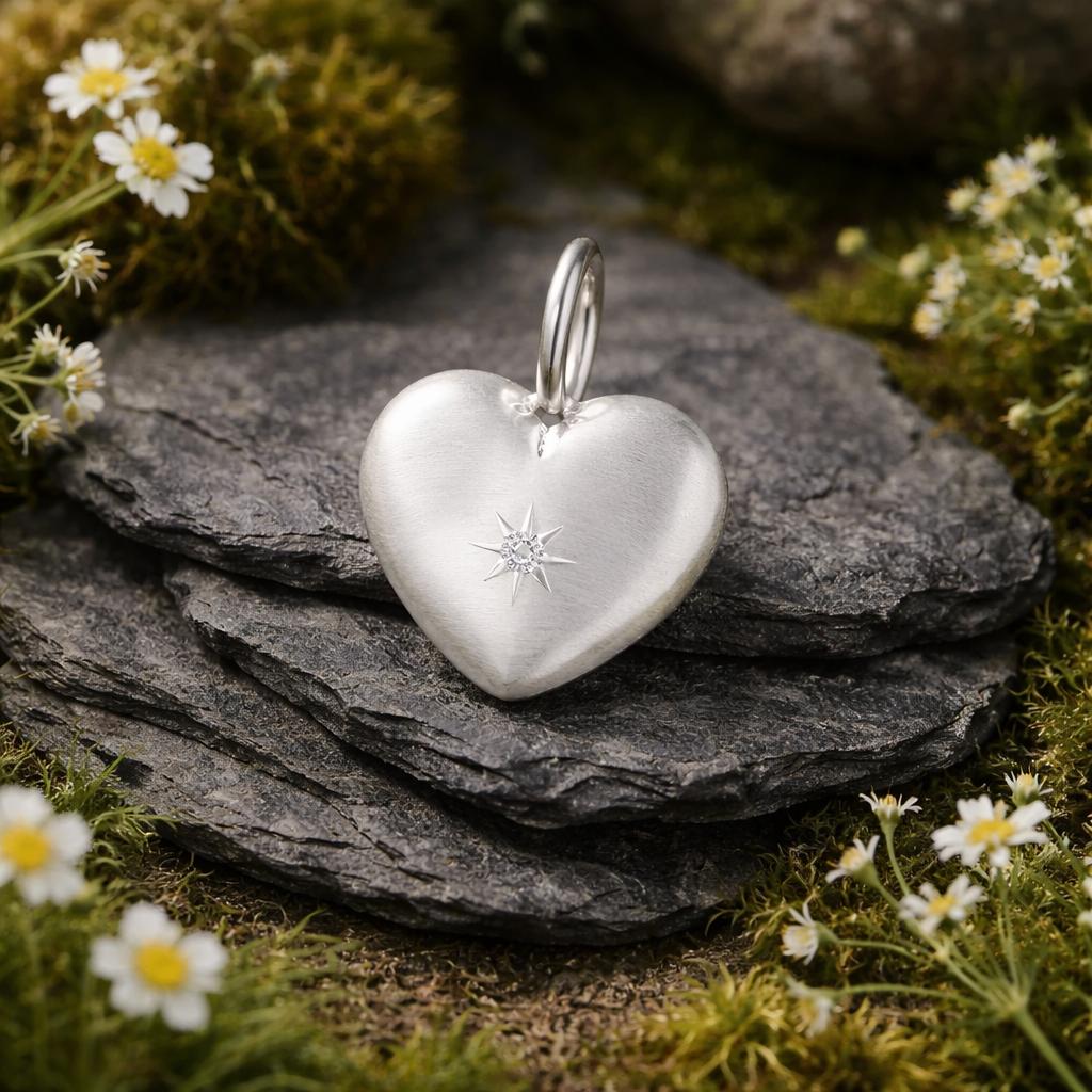 Pendant 925 Sterling Silver Rhodium Plated Heart