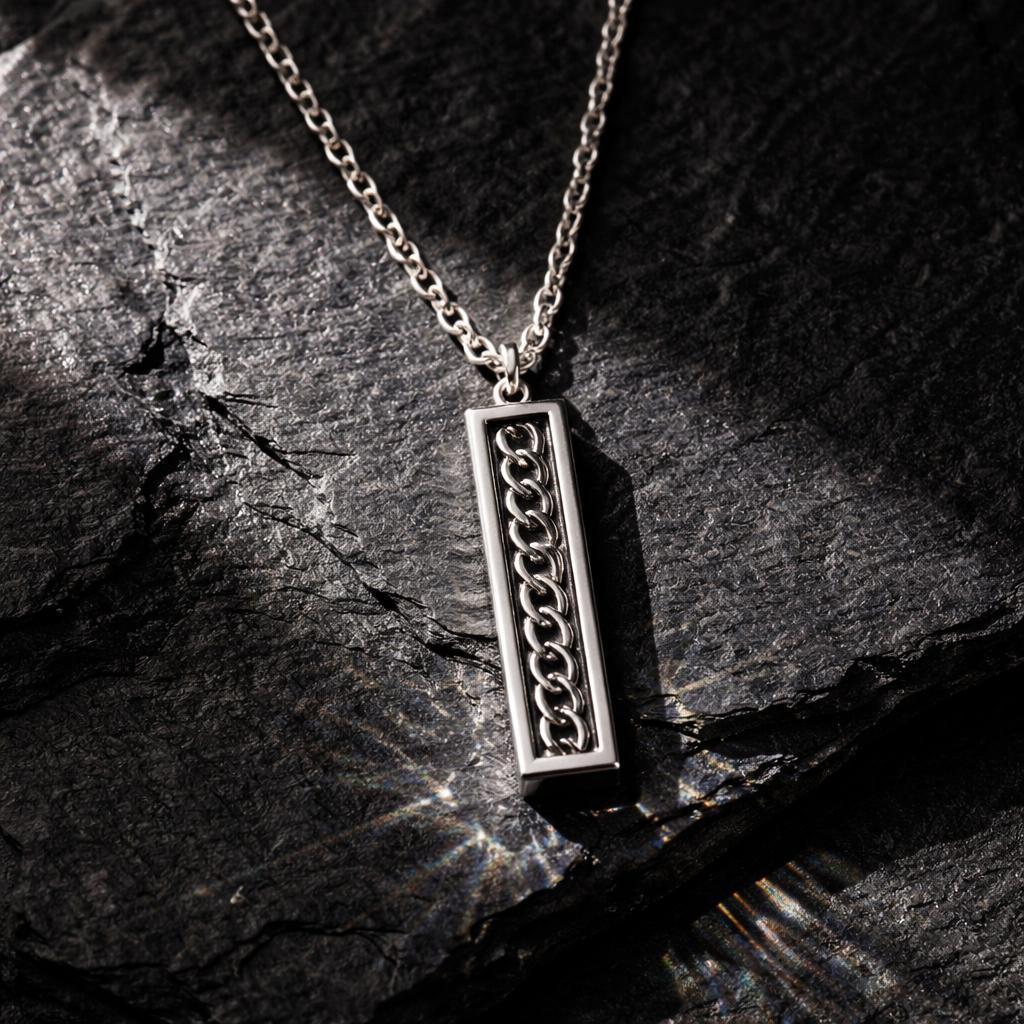 Anhänger mit Kette 925/- Sterling Silber rhodiniert Rechteck