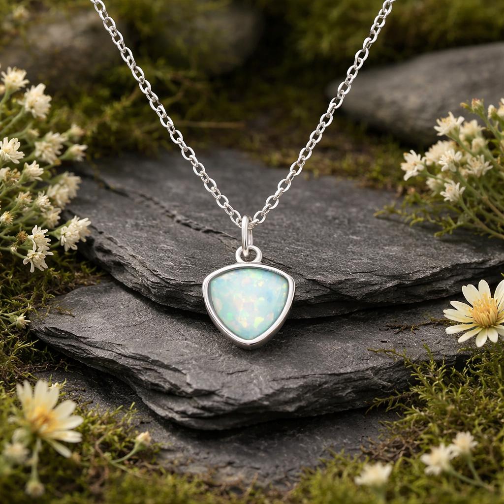 Anhänger mit Kette 925/- Sterling Silber rhodiniert synth. Opal