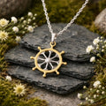 Anhänger mit Kette 925/- Sterling Silber rhodiniert teils vergoldet Steuerrad