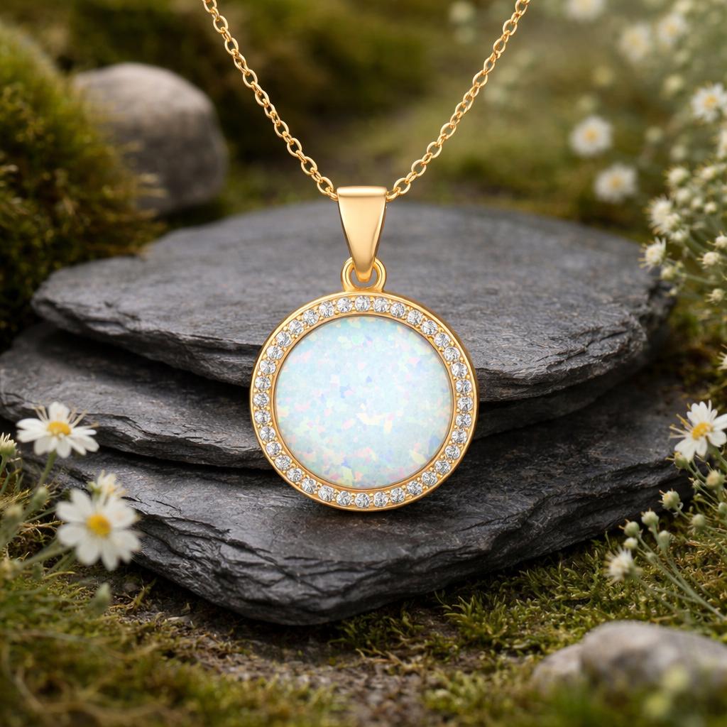 Anhänger mit Kette 925/- Sterling Silber vergoldet Opal und Zirkonia
