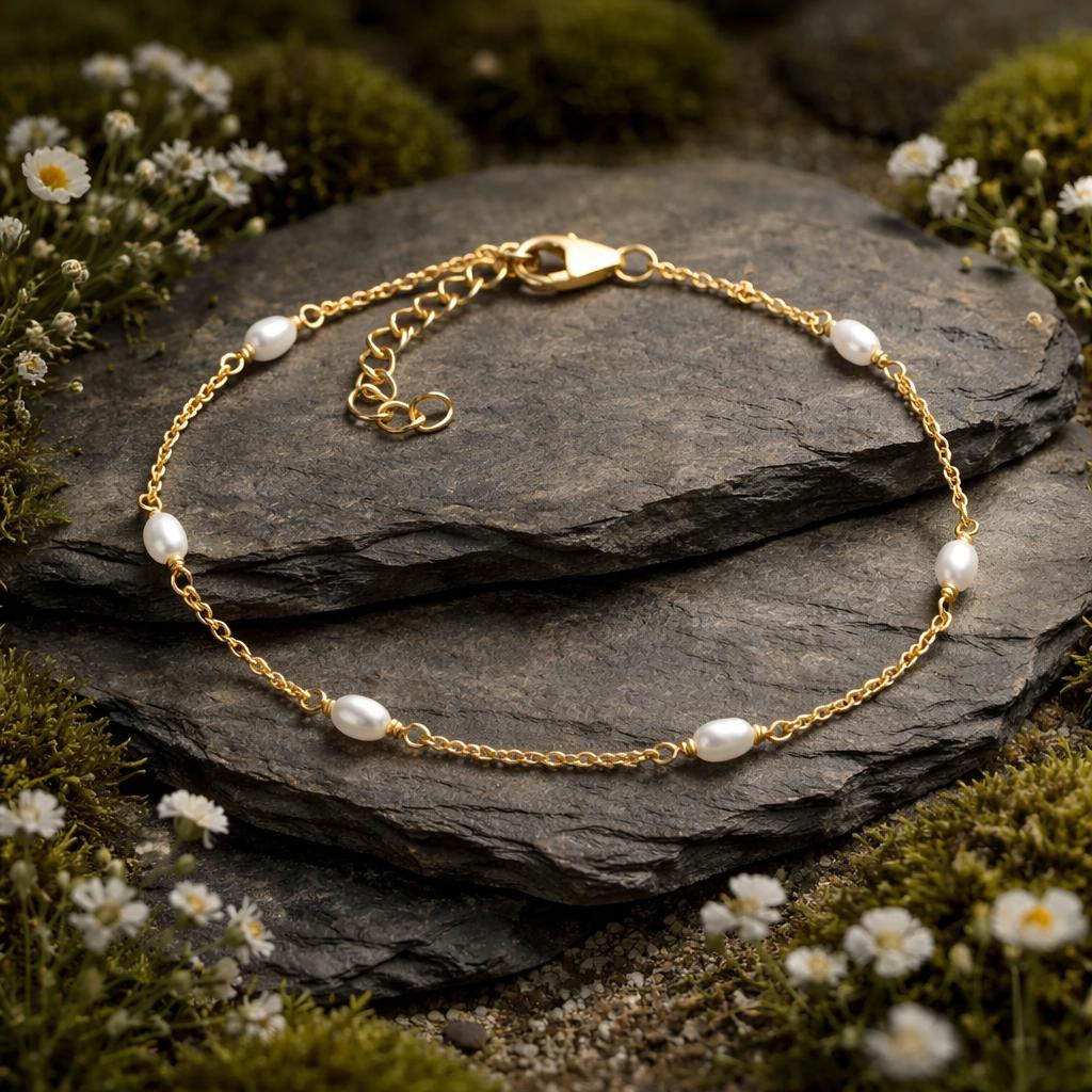 Armband 925/- Sterling Silber vergoldet Perle