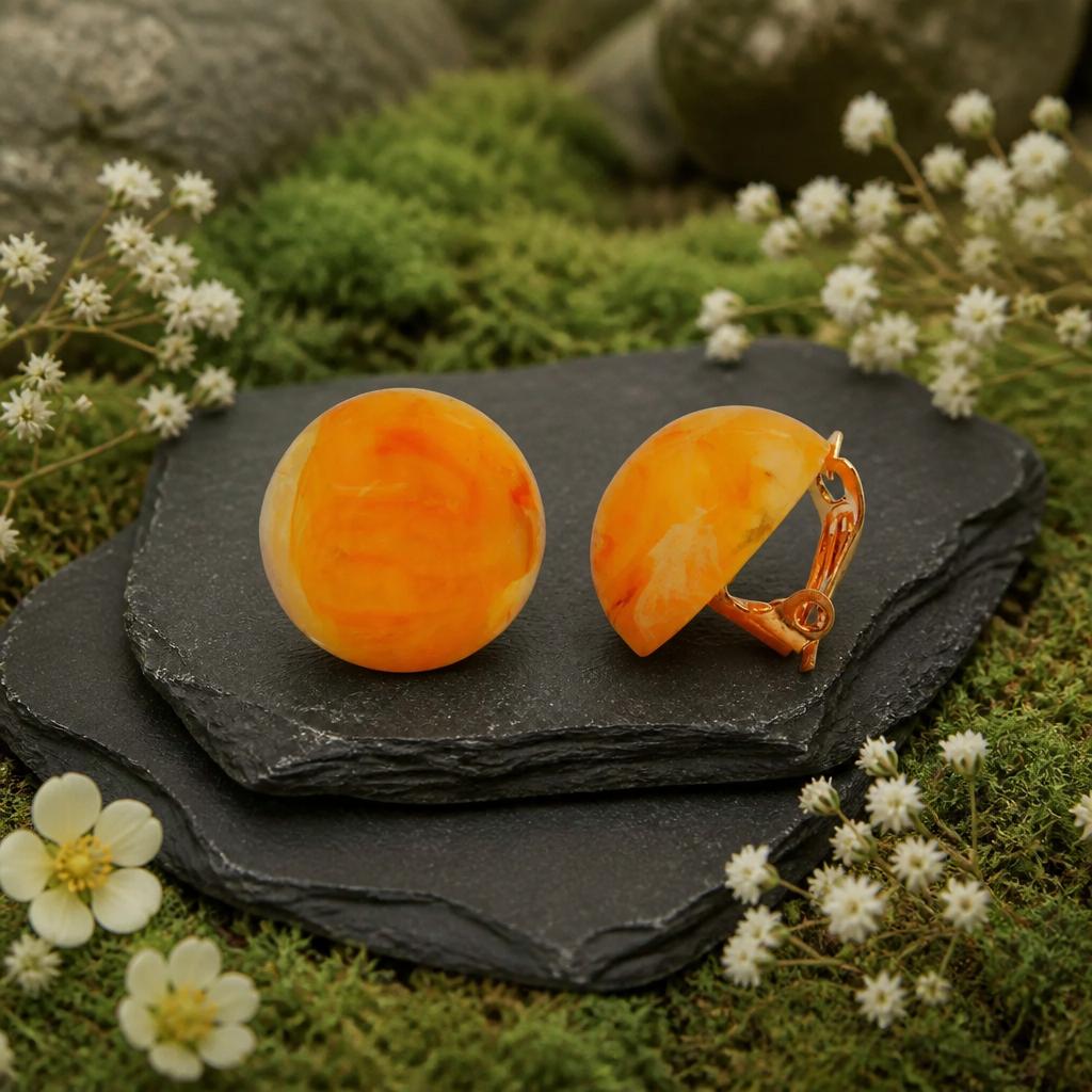 Clip Earring 17mm Amber Marbled Plastic Button