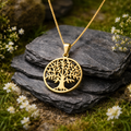 Pendant with Chain 925/- Sterling Silver Gold Plated Tree of Life