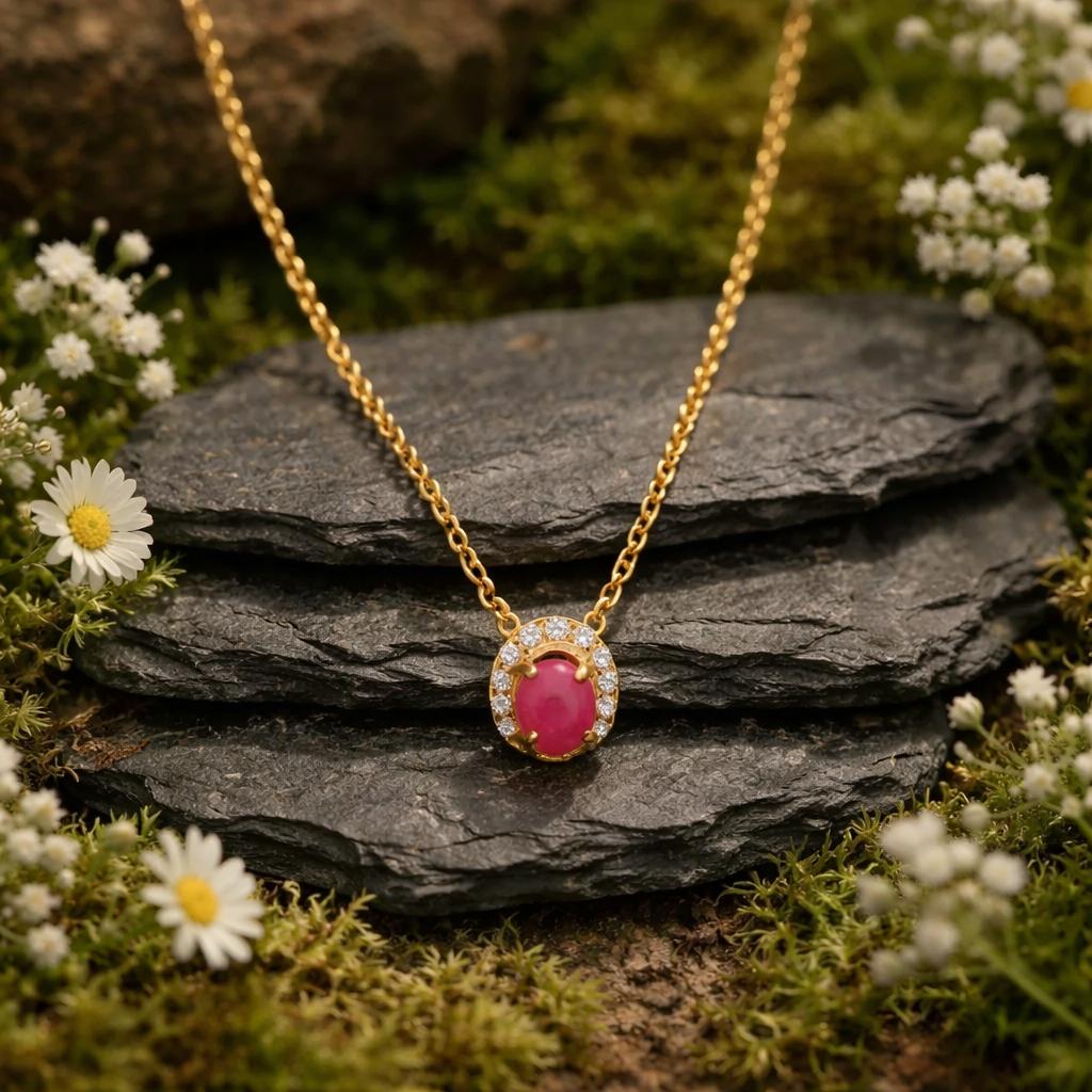 Collier 333/- Gelbgold glanz Rubin/Zirkonia
