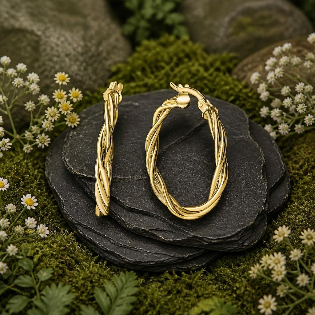 Creolen-375-Gelbgold-3-reihiggedreht-modern