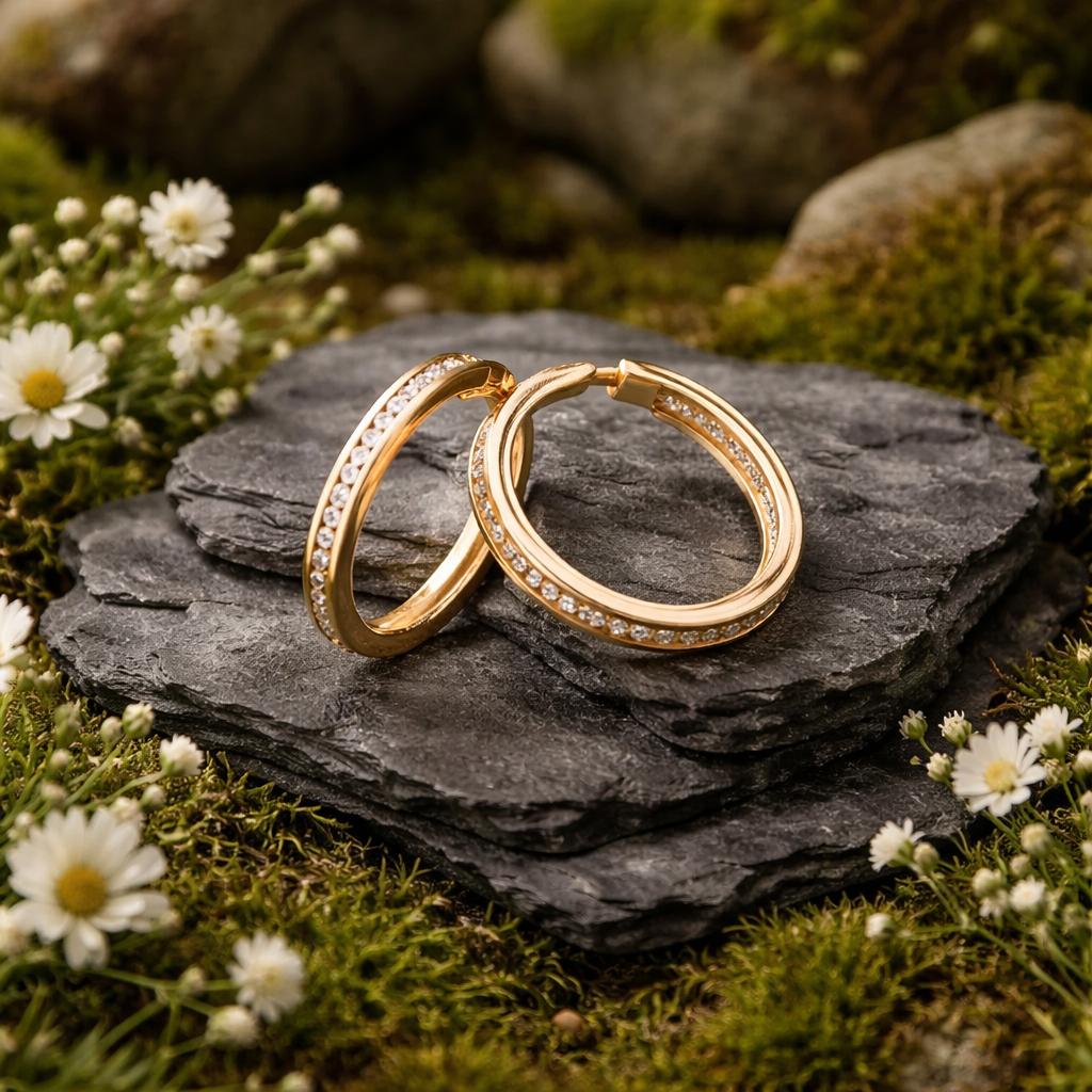 Creolen 375/- Gelbgold glanz Zirkonia Ø22mm