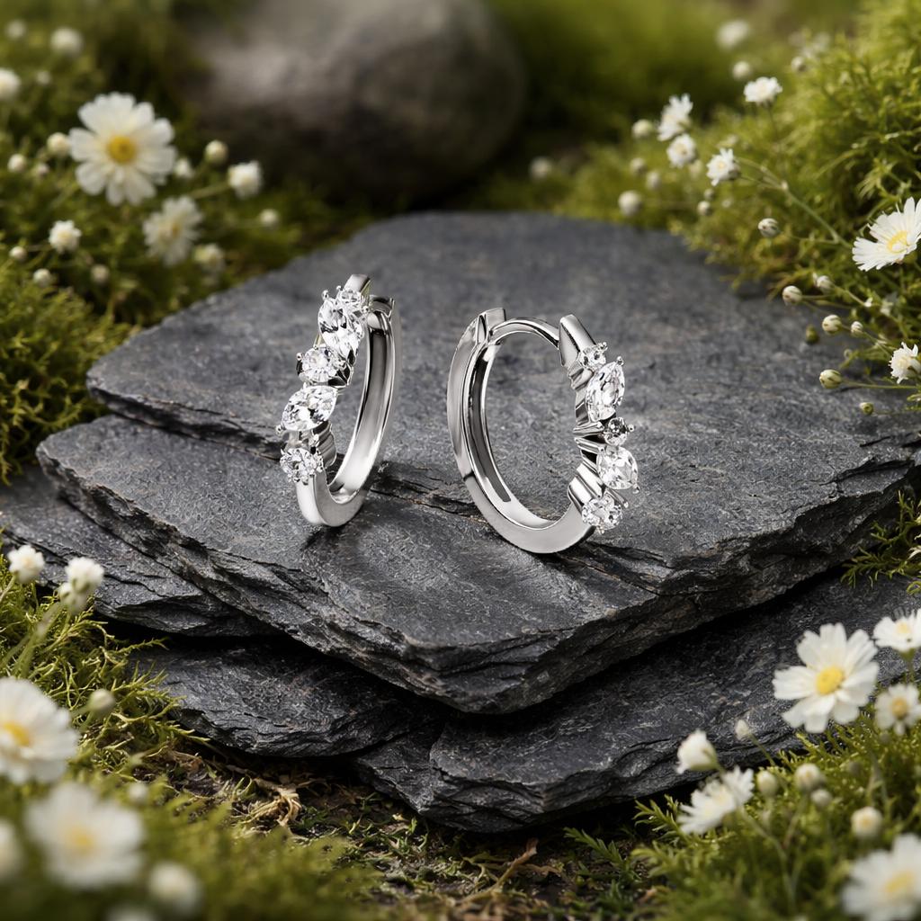Creolen 375/- Weißgold glanz Zirkonia