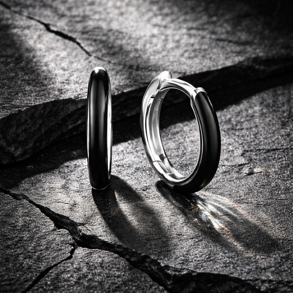 Creolen 925/- Sterling Silber rhodiniert Lack schwarz