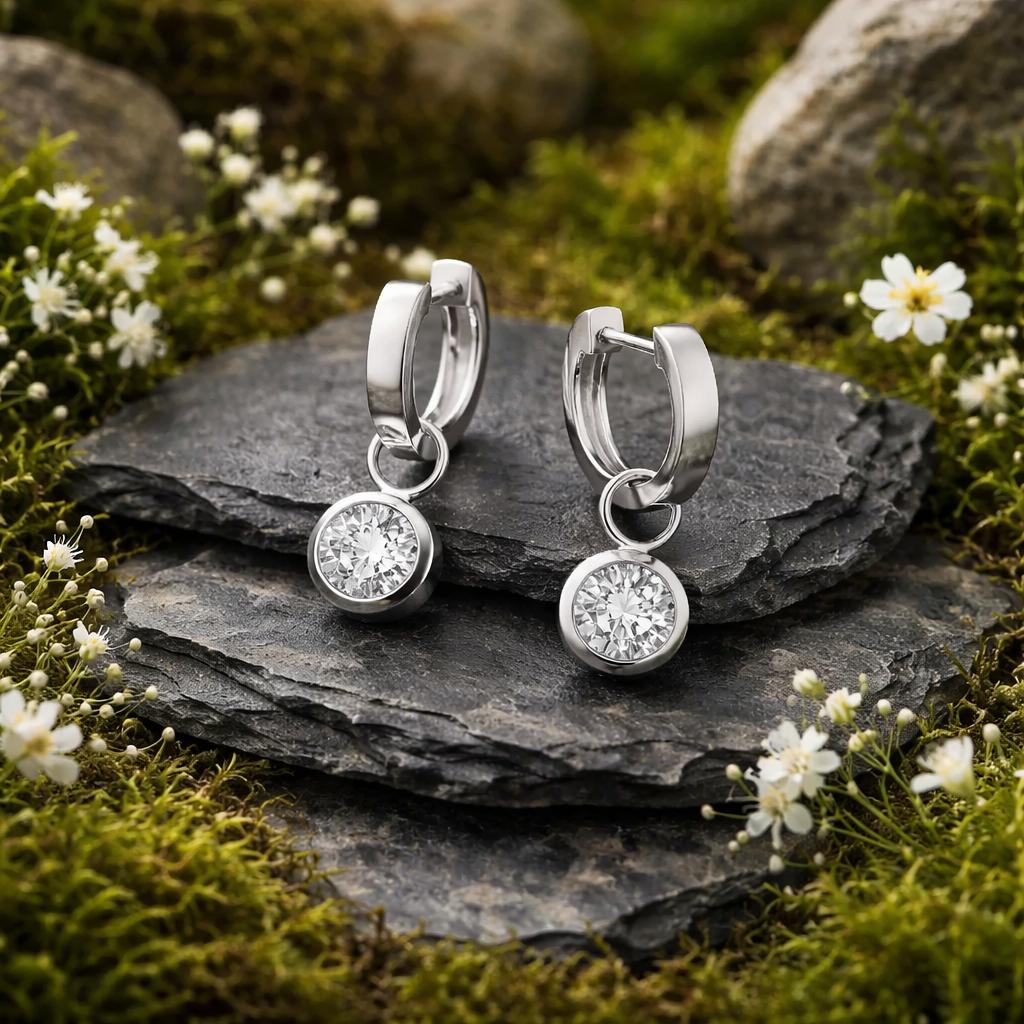 Creoles 925/- Sterling Silver Rhodium-Plated Zirconia