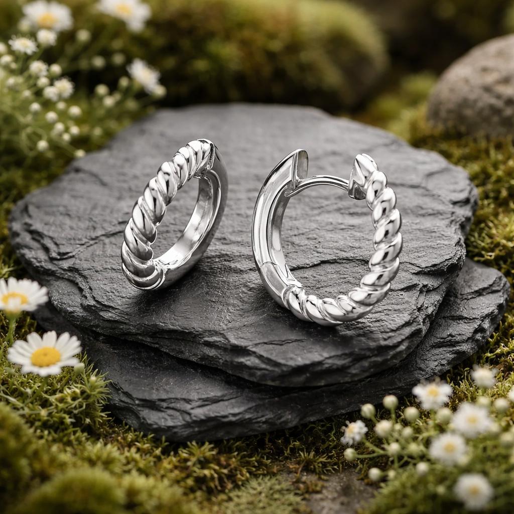 Creoles 925/- Sterling Silver rhodium plated polished