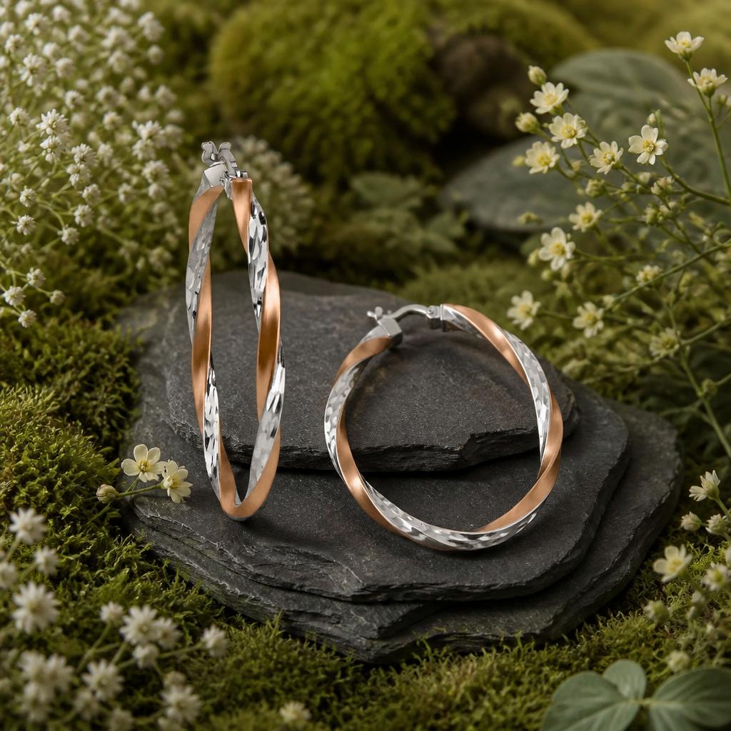 Creolen 925/- Sterling Silber rhodiniert teils rosé vergoldet 40mm