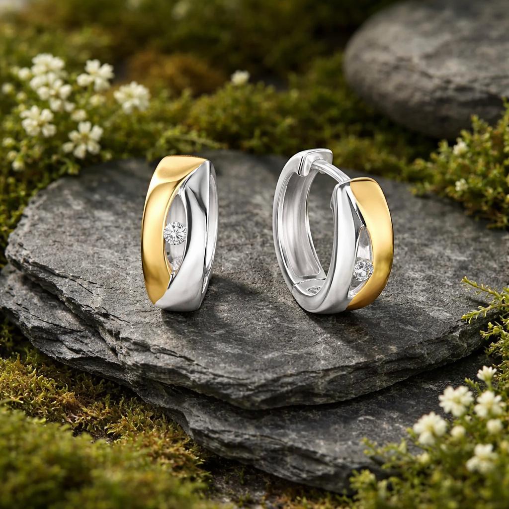 Creolen 925/- Sterling Silber rhodiniert/vergoldet Zirkonia