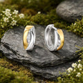 Bicolor-Creolen aus 925 Sterling Silber mit Zirkonia, rhodiniert und vergoldet