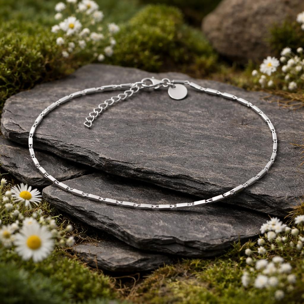 Fusskette 925/- Sterling Silber rhodiniert Stäbchen