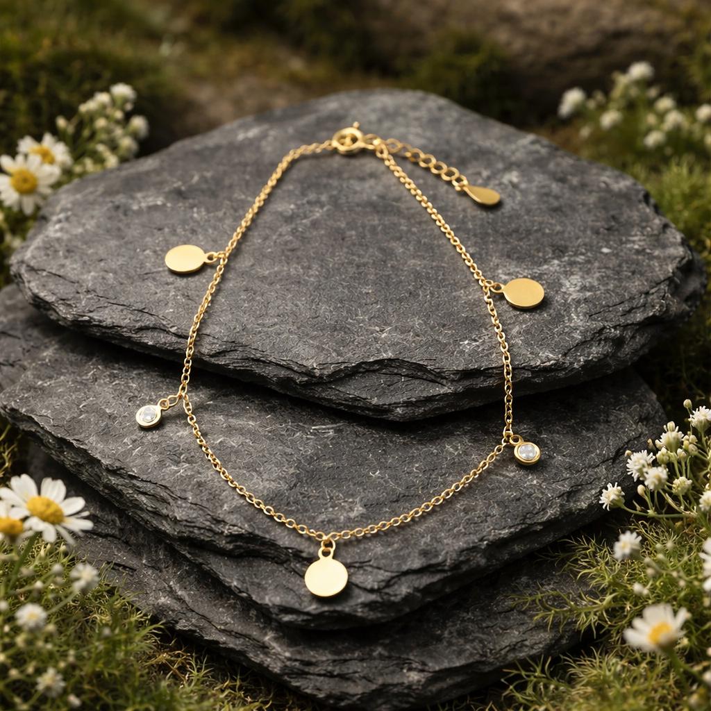 Fusskette 925/- Sterling Silber vergoldet Zirkonia