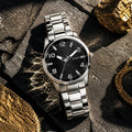 Guess Monte GW0804G2 Herrenuhr mit schwarzem Zifferblatt, silberfarbenem Edelstahlgehäuse und Edelstahlarmband