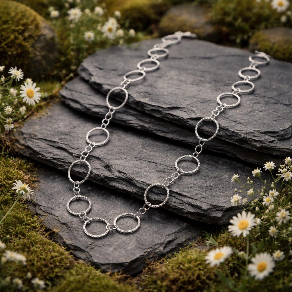 Kette 925/- Sterling Silber rhodiniert strukturiert und diamantiert