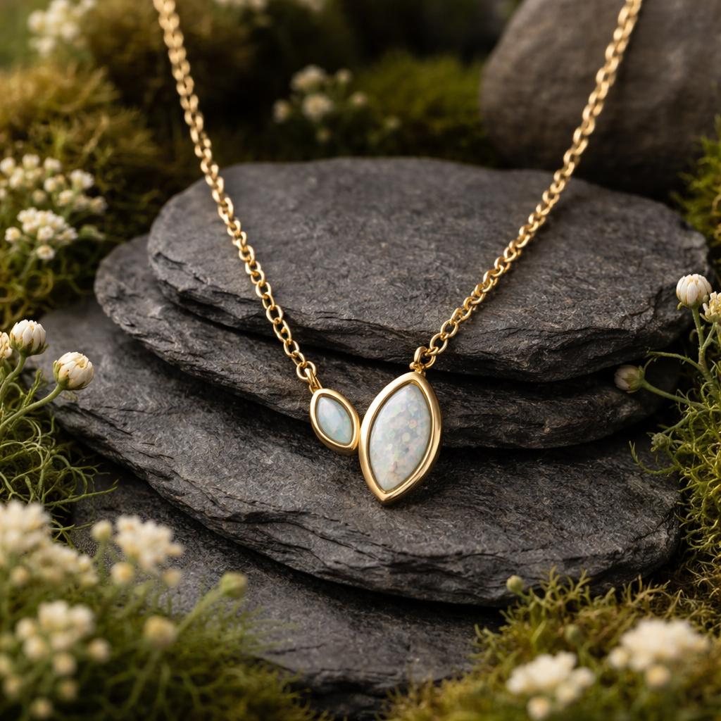 Kette 925/- Sterling Silber vergoldet synth. Opal