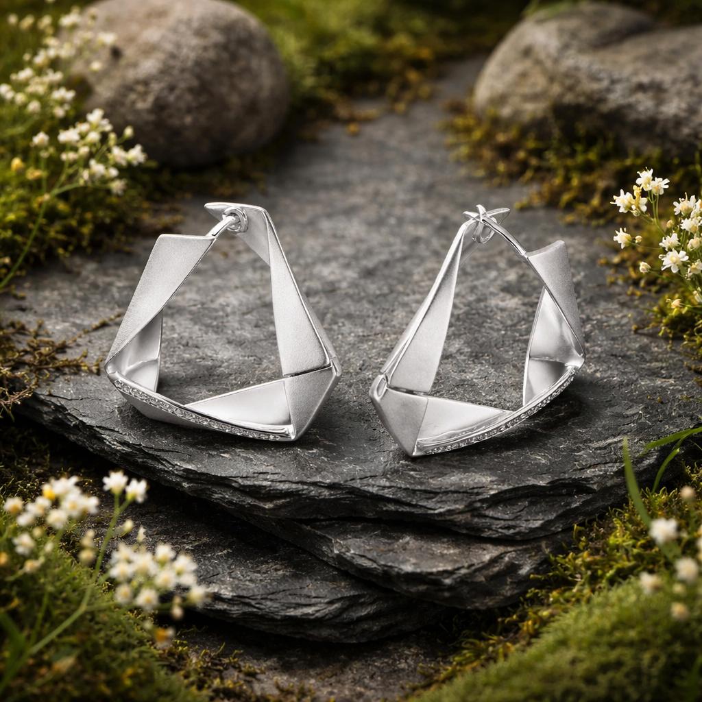 Klappcreolen 925/- Sterling Silber rhodiniert Zirkonia