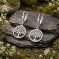 Dangle Earrings 925/- Sterling Silver Rhodium Plated Tree of Life Zirconia