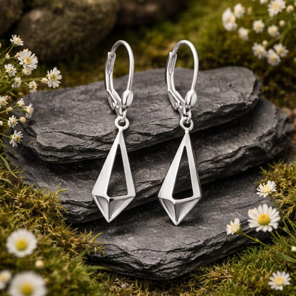 Drop Earrings 925/- Sterling Silver rhodium-plated polished/matte