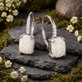 Earrings 925/- Sterling Silver Rhodium-Plated Synthetic Opal and Zirconia