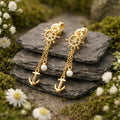 Dangle Earrings 925/- Sterling Silver Gold-Plated Anchor and Wheel with Zirconia