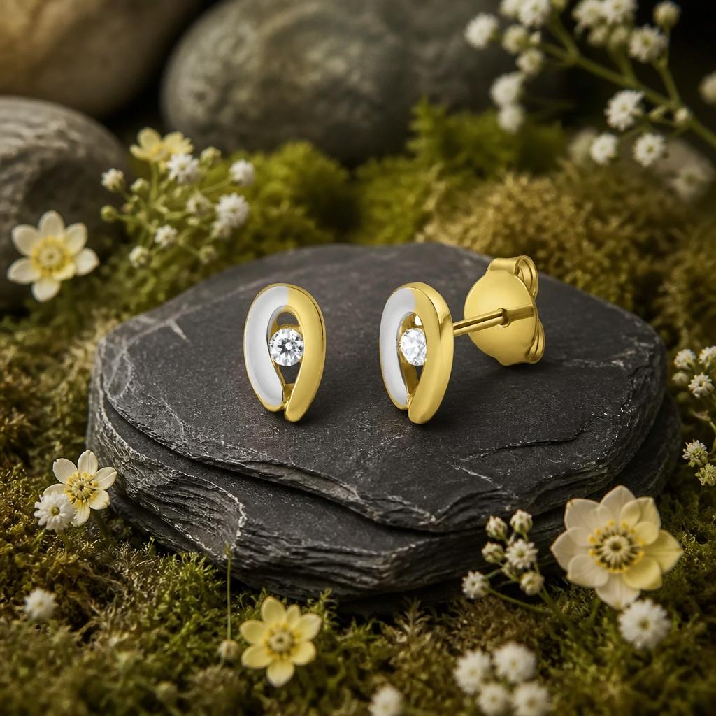 Ohrstecker-375-Gelbgold-bicolor-Zirkonia-auge