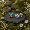 Ohrstecker-925-SterlingSilber-rhodiniert-Blumen-Regenbogenfarben