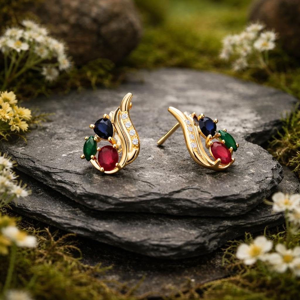 Ohrstecker 375/- Gelbgold Zirkonia,Rubin,Safir,Smaragd