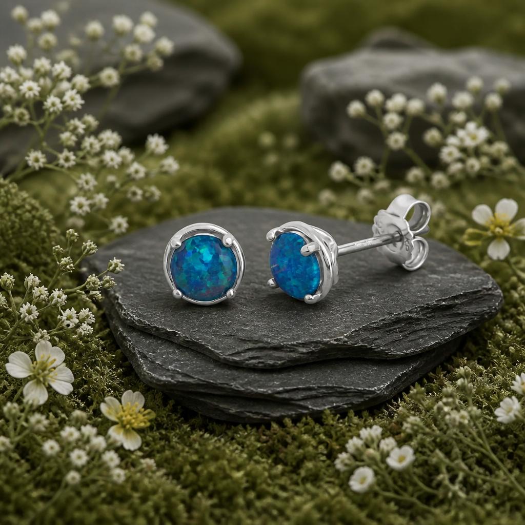 Ohrstecker925-SterlingSilber-hodiniertsynth.Opal-blau