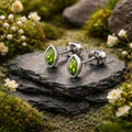 Stud earrings 925/- sterling silver rhodium-plated peridot
